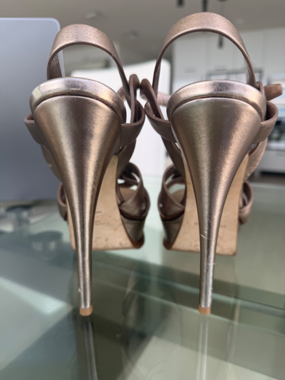 SAINT LAURENT Tribute 135 leather platform sandals 38 rose gold - Picture 8 of 9